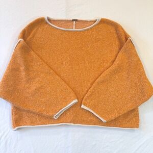 Free People Orange Marled Oversized Cropped Boat Neck Wide Sleeve Sweater XS